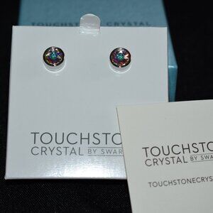 Touchstone Crystal Aurore Boreale Ice Earrings Rhodium Plated 1211E New in Box